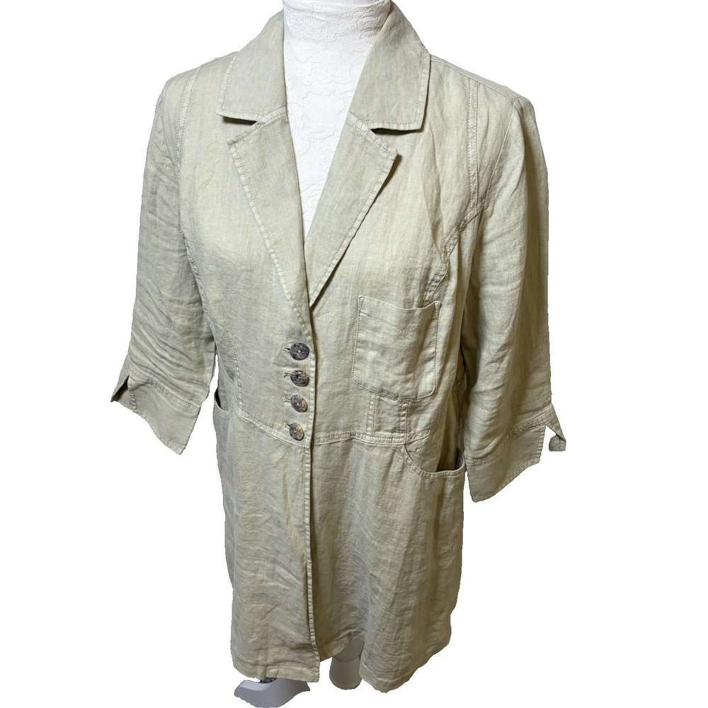 Soft Surroundings 100% Linen Button Up Shirt ~M~Fitted Coastal Resort Minimalist